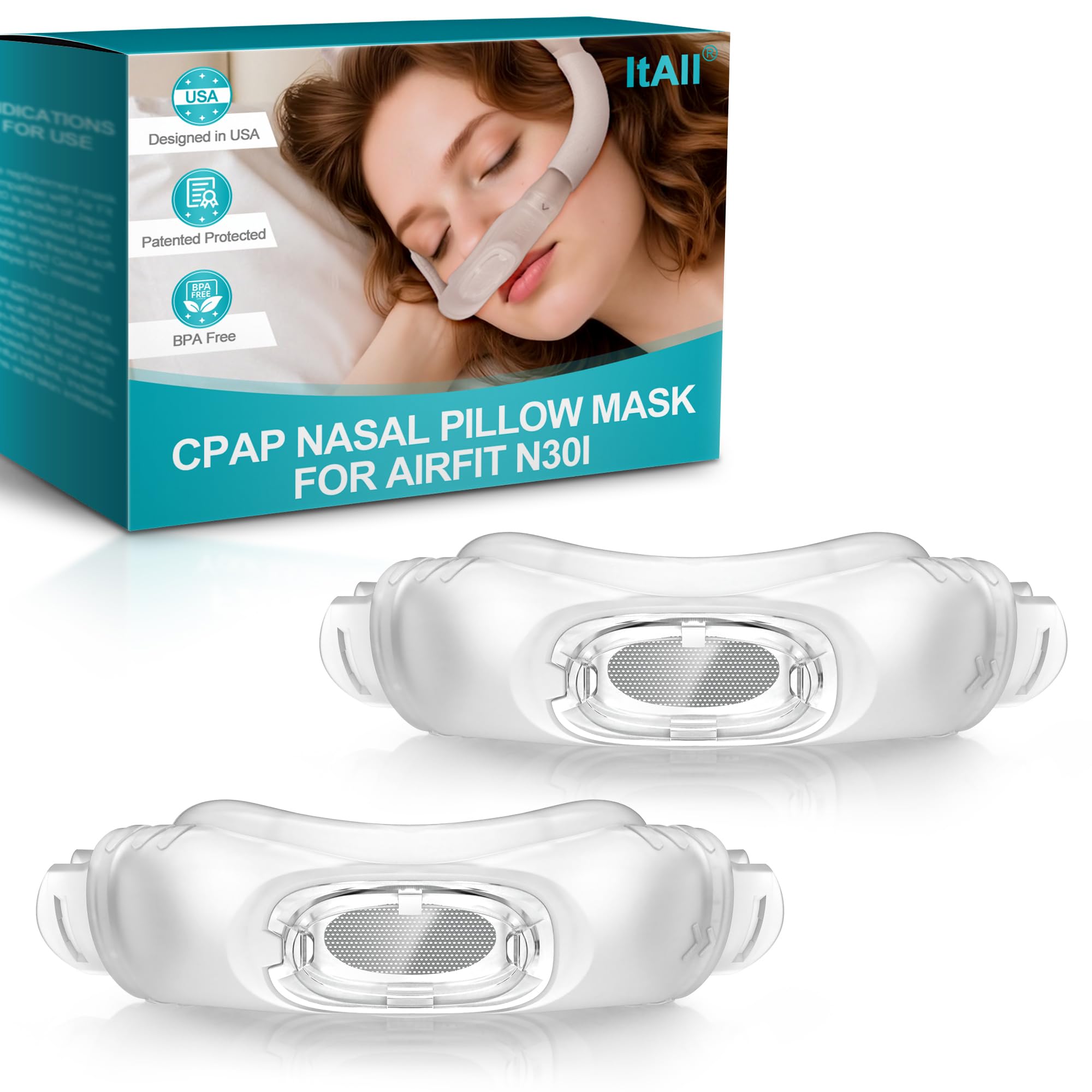Photo 1 of 2PCs Replacement CPAP Nasal Pillow for Airfit N30I(Small Wide), Improved for QuietAir N30i Cushion-Quiet as Whisper, Compatible with Original Airfit & Airtouch N30I Frame, ItAll Supplies Accessories