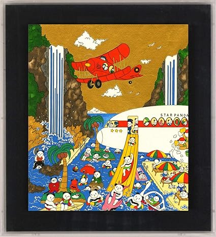 Amazon あごぱん ひみつのバカンス 現代アート 絵画 ポップアート パンダ 絵 アクリル画 額付き 版画 彫刻 通販