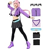 C-ZOFEK Women's Purple Anime Cosplay Costumes Outfit with Belt and Headwear Halloween Party