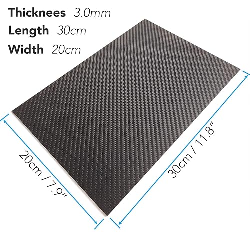 3K Twill Carbon Fiber Sheet - 200x300mm, 3.0mm Thick Matte Finish Plate For DIY & RC Projects