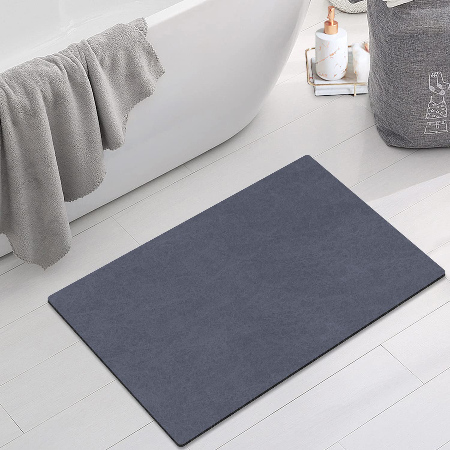 Diatomaceous Earth Non Slip Anti Mould Bathroom Rugs Quick Dry Anti-slip Floor Mat for Shower Stall Bathtub Sink Bedroom (Navy Blue, 40 x 60 cm)