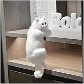 Realistic Furry Kitty,Nightstand Decor,Simulation Hanging Cat,Cat Figurines,Cat Gifts for Women,Home Office Car Decoration,Realistic Plush Kitty,Synthetic Fur,Handmade Lifelike Cat Statue (White)