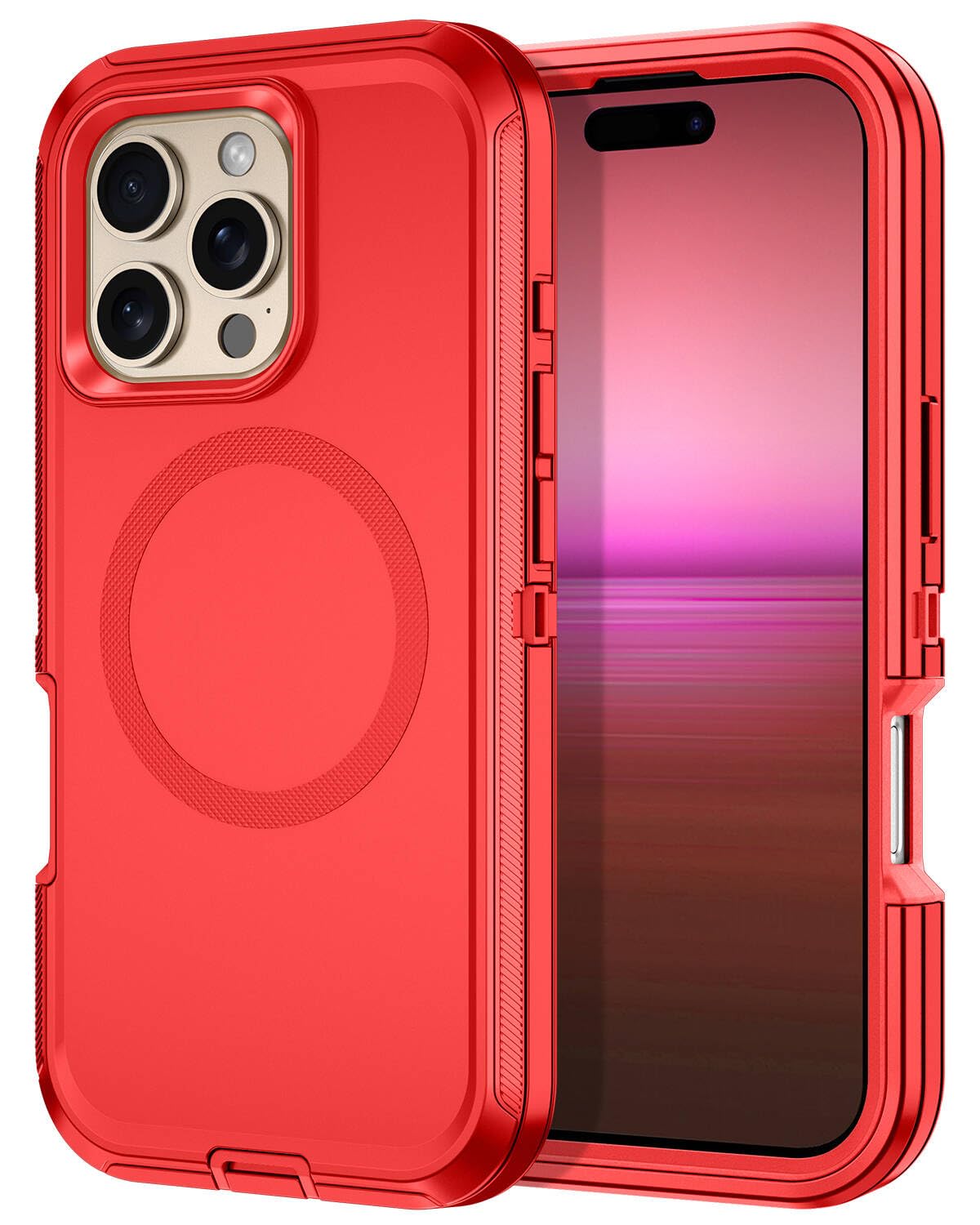 I-HONVA for iPhone 16 Pro Case [Compatible with MagSafe] Shockproof 3-Layer Full Body Protection [Without Screen Protector] Rugged Heavy Duty Cover Case for Apple iPhone 16 Pro 6.3",Red