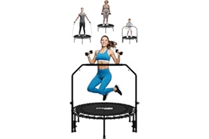 Jumpzylla Fitness Rebounder Trampoline for Adults, Mini Trampoline for Adults with Bar and Elastic Bands, Family Kids & Adult Exercise Trampolines Indoor/Outdoor, 450lbs, 40 inch