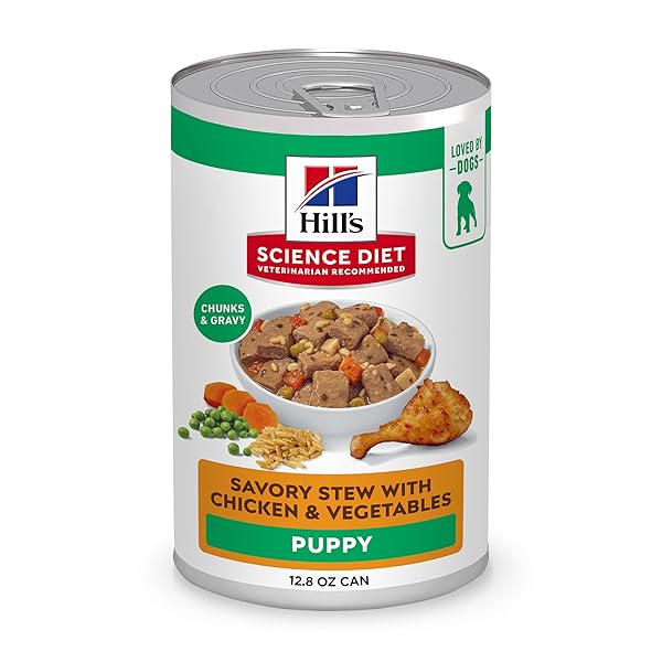 HILL’S SCIENCE DIET PUPPY WET DOG FOOD, CHICKEN & VEGETABLES, 12.8 OZ. CANS, 12-PACK