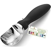 Spring Chef Heavy Duty Metal Ice Cream Scoop with Soft Grip Handle, Black | Professional Ice Cream Scooper for Kitchen, Dishwasher Safe Ice Cream Spoon for Gelato, Sorbet, Cookie Dough, Sundae, Melon