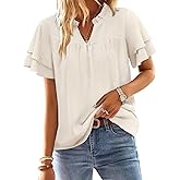 Womens Summer Tops Trendy Blouses Dressy Casual Flowy Swiss Dot Ruffle Short Sleeve Shirts