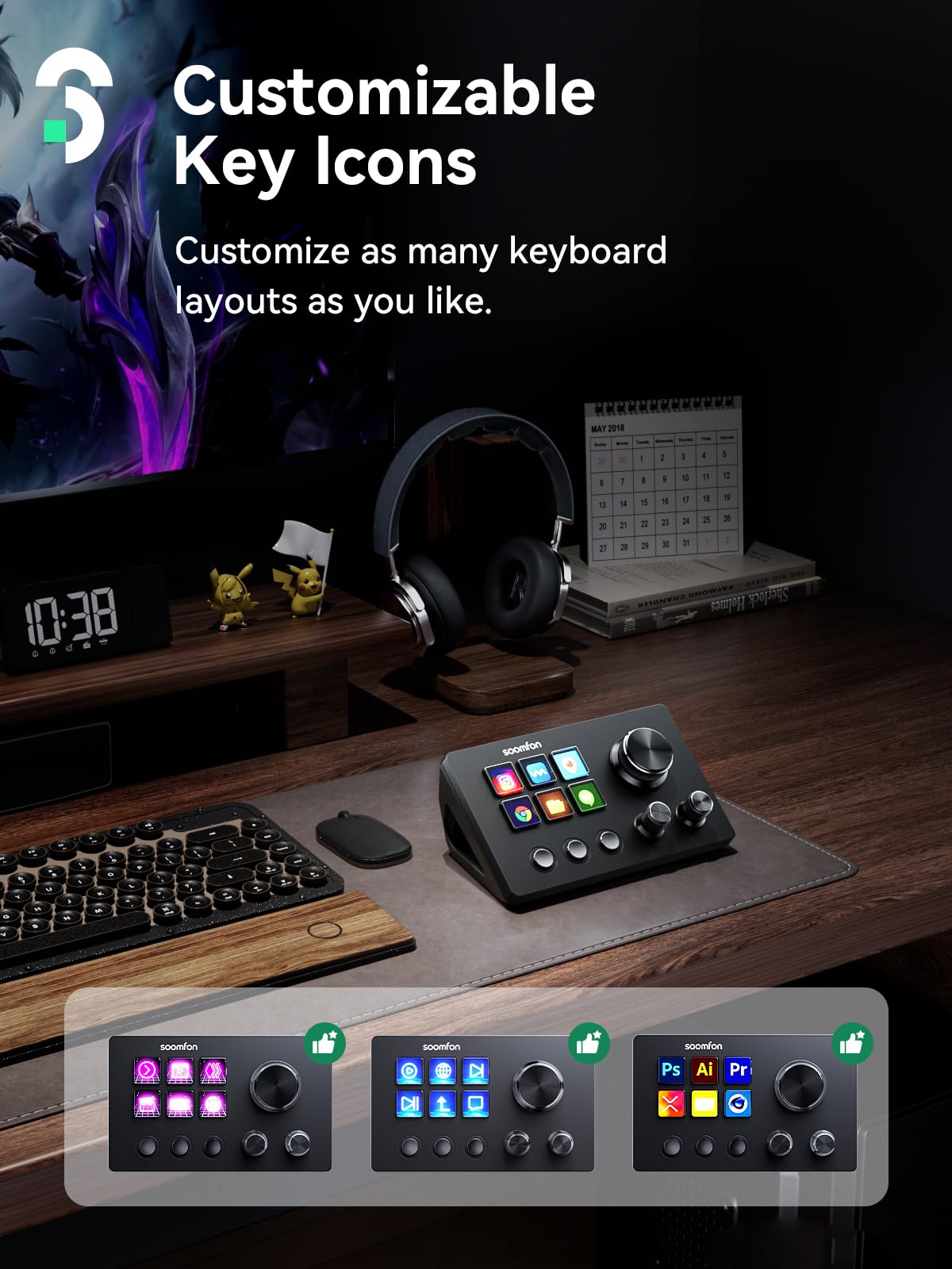 SOOMFON Stream Controller SE Stream Control Deck with 6 Customizable LCD Macro Keys to Trigger Actions in OBS Twitch YouTube for Content Creators Streaming Gaming Compatible with PC & Mac