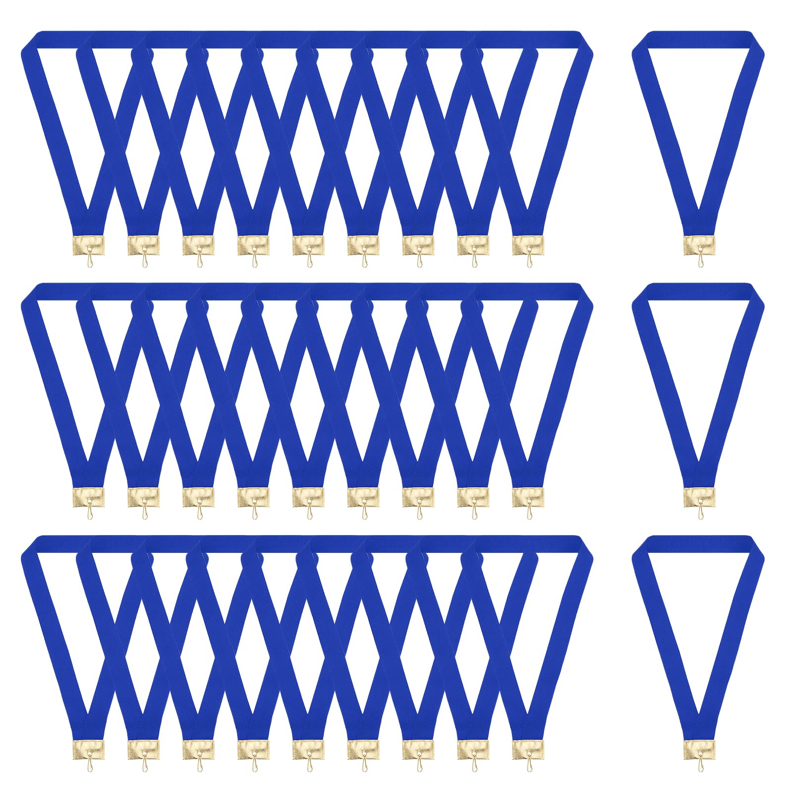 PATIKIL Award Neck Ribbons with Snap Clips, 30 Pcs Polyester Striped Medal Lanyards Ribbon with Leather Head Design for Competitions Sports Meetings Sports Party, Blue
