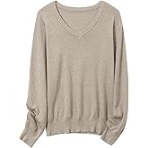 SANGTREE Women's V-Neck Sweater Soft Warm Stylish Knit Pullover for Fall Winter Elegant Long Sleeve Sweater Top