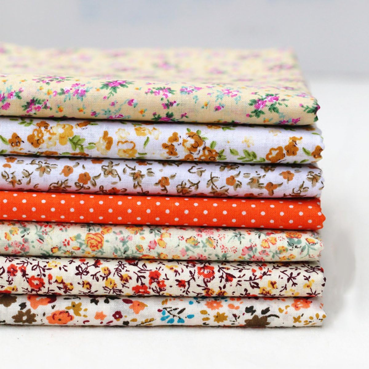 7pcs/Set 25x25cm Mixed Cotton Fabric DIY Printed Cloth Sewing Quilting Fabrics for Patchwork Needlework Handmade Accessories (Orange)