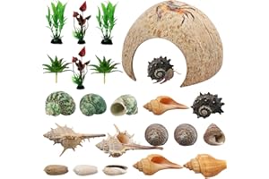 PietyPet Hermit Crab Supplies, 22 pcs Hermit Crab Shells, Natural Coconut Shell Reptile Hide Artificial Plants, Hermit Crab Tank Climbing Toys for Hermit Crab Hide Reptile Hideouts
