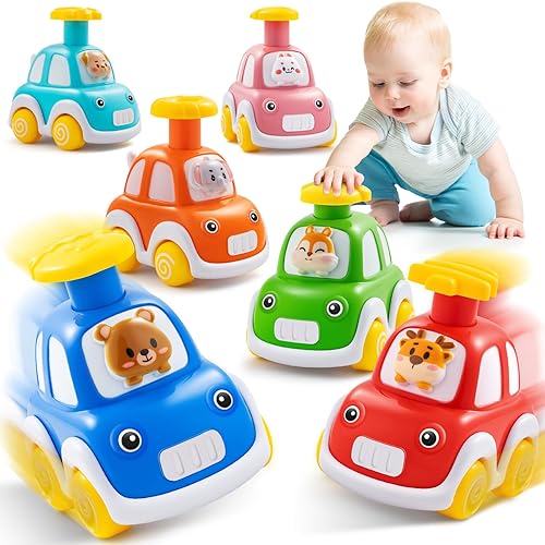 Jyusmile Press and Go Car Toddlers Toys for 1-2 Year Old Boy, Pack Animal  Baby Cars Toys for Age 0-2, Infant Push Go Vehicle Toys for 6-9-12-18