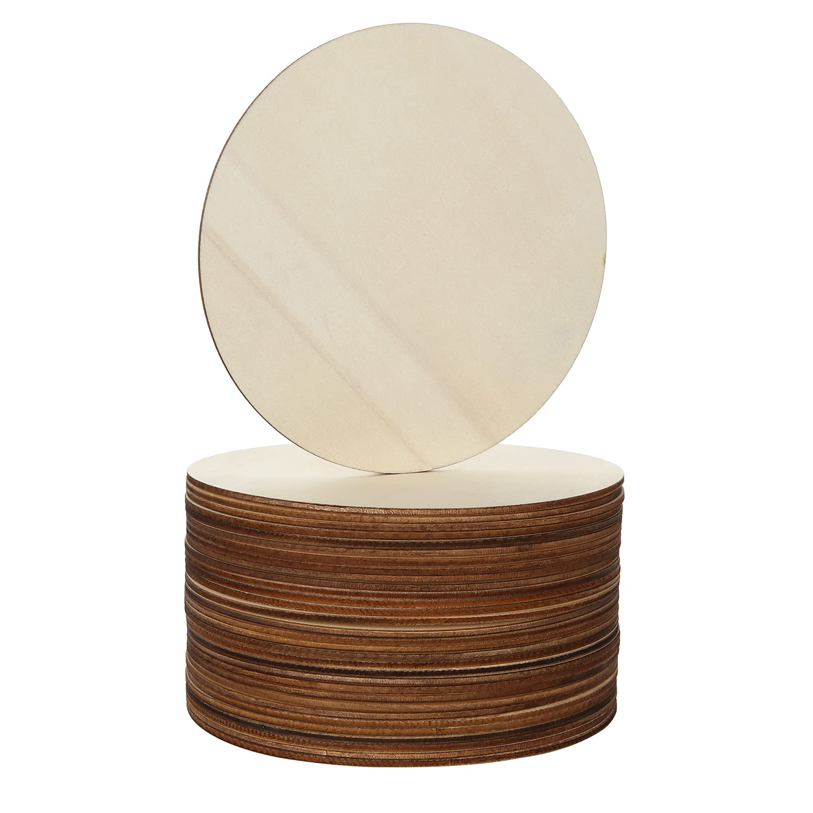 SENENQU 50pcs 15cm Wooden Discs, 6 Inch Unfinished Wood Circles, Round Wooden Discs for Crafts, Natural Blank Wood Slices for DIY Craft Decorations Ornaments – 3mm Thick