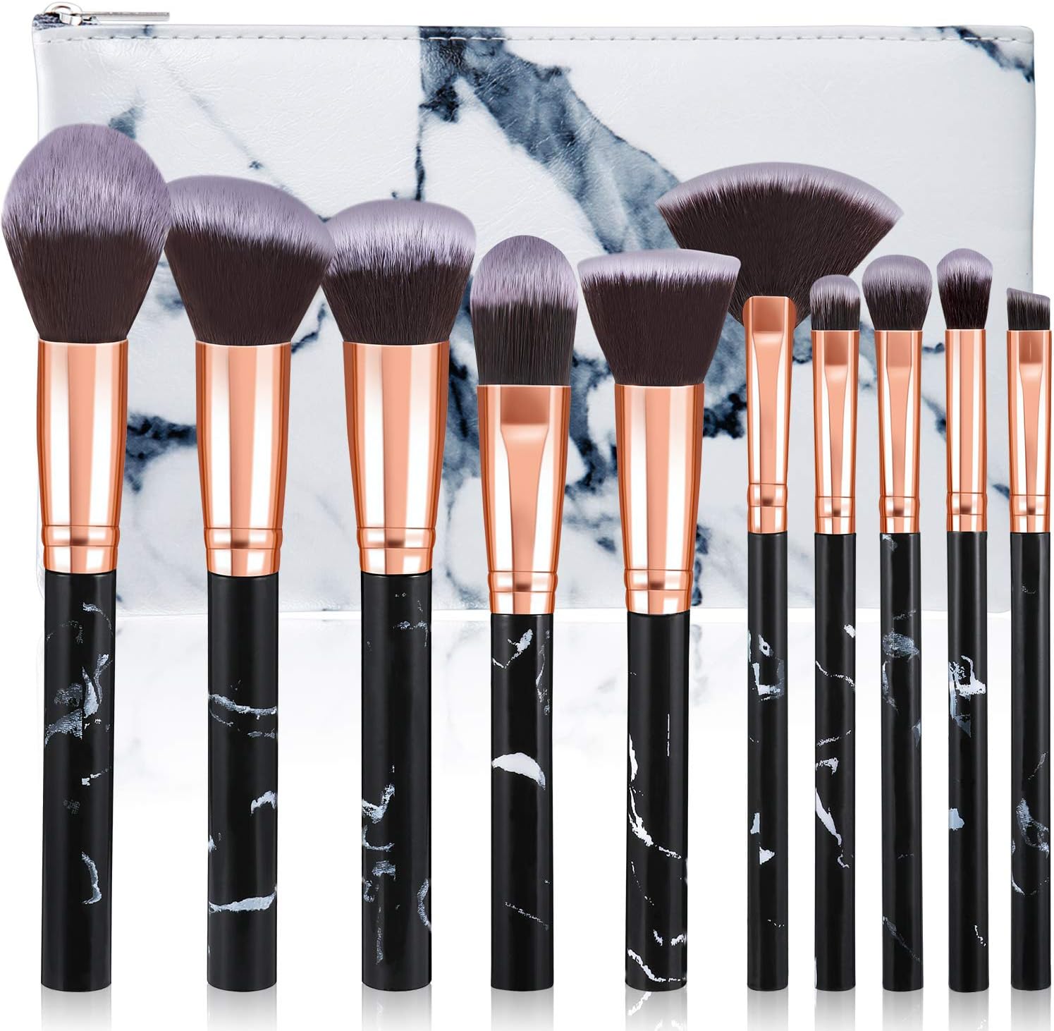 Makeup Brushes 10Pcs Marble Makeup Brush Set Foundation Powder Blush Blending Eyeshadow Brushes Sets, 10 Count (Pack of 1)