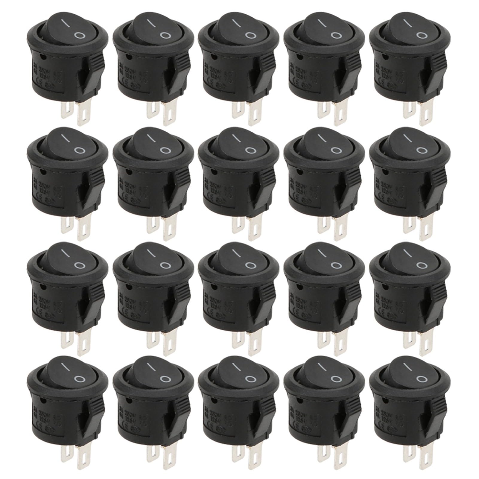20Pcs Round Environmental Boat Rocker Switches AC 3A/250V 6A/125V 2 Solder Tail SPST On/Off 2 Pin Mini Boat Rocker Switches for Electrical Products