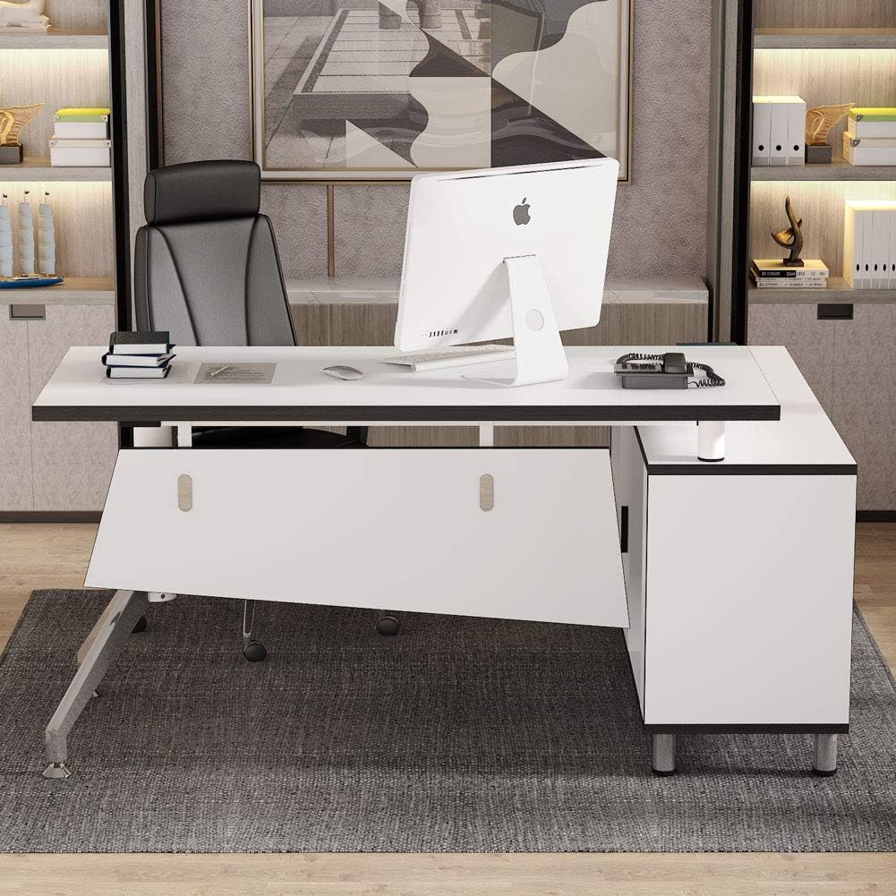 US Modern LShaped Computer Desk, 55 inch Large Executive Office Desk
