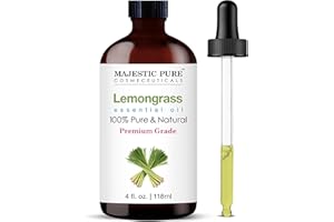 Majestic Pure Essential Oil with Glass Dropper - 100% Pure and Natural - Essential Oils for Diffuser, Aromatherapy, Soap and Candle Making, Lemongrass Essential Oil, Lemongrass Oil, 4 Fl Oz