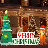 HZGDEJTG 10FT Christmas Inflatable Outdoor Decorations, Christmas Tree Road Sign Pancake Man Inflatable Yard Decorations with LED Lights for Indoor and Outdoor Yard Garden Christmas Decorations