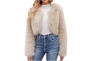 CLLIOS Winter Coats for Women 2023 Trendy Faux Fur Shaggy Jacket Cropped Long Sleeve Tops Open Front Coat Cardigan Outerwear