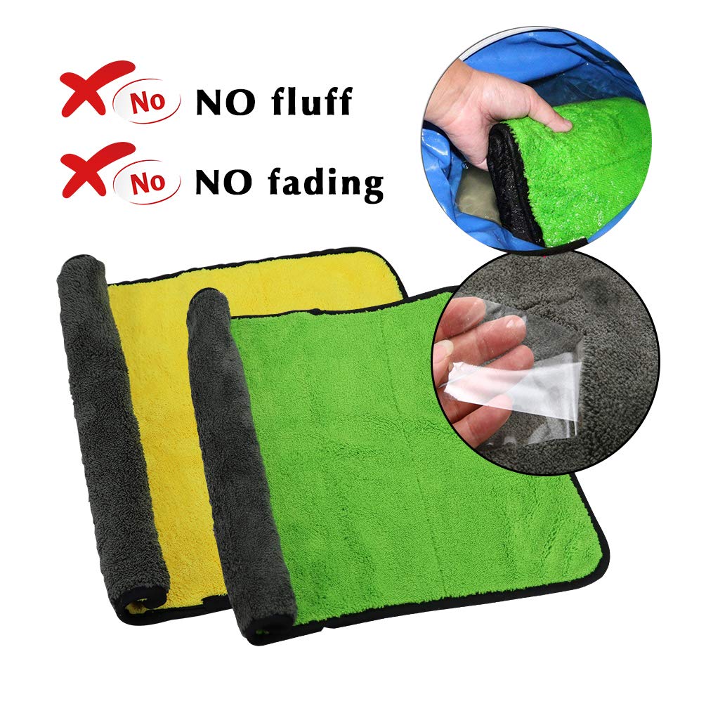 Oladwolf Mikrofasertücher zur Autopflege,2 Stück Mikrofaser Poliertuch + 1 Auto Waschhandschuh,Extrem saugstark und Weicher Auto-Trockentuch zum Auto Lackpflege,Waschen,Putzen und Polieren 45x38cm