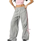 Aelfric Eden Lace Stripe Patchwork Sweatpants Casual Baggy Pant for Women Wide Leg Elastic Drawstring Trousers