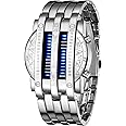 Binary Matrix Blue LED Digital Watch Mens Classic Creative Fashion Black Plated Wrist Watches