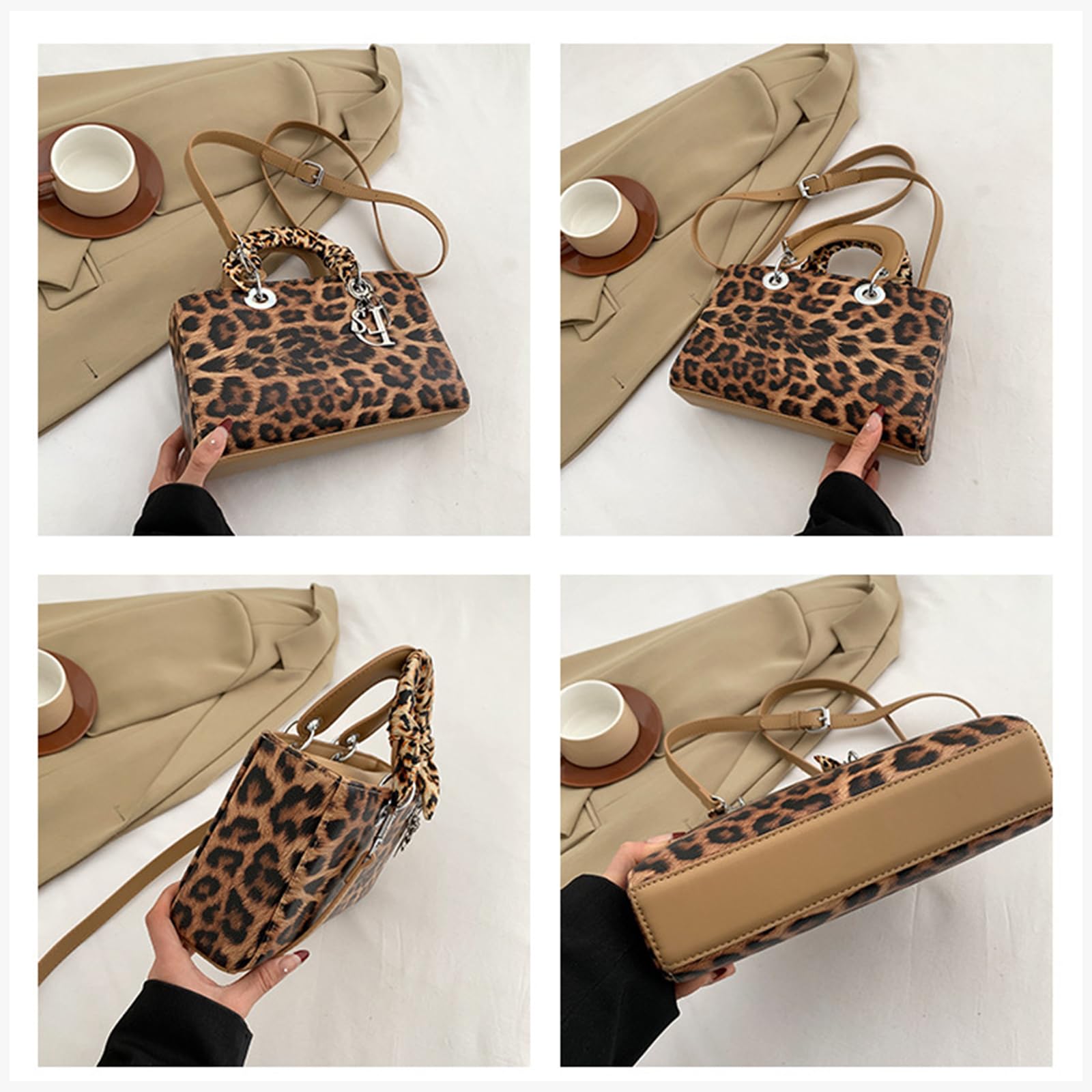 CORIOS Leopard Pattern Handbag for Women PU Leather Shoulder Bag Waterproof Crossbody Bag Fashion Messenger Bag Satchel Bag Elegant Hobo Bag Top Handle Bag Shopping Work Travel Tote Bag, Blue S, L, Retro