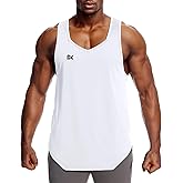 BROKIG Mens Irregular Gym Workout Stringer Tanks, Bodybuilding Athletic Training Tank Top UPF 40+ Muscle Tank Sleeveless