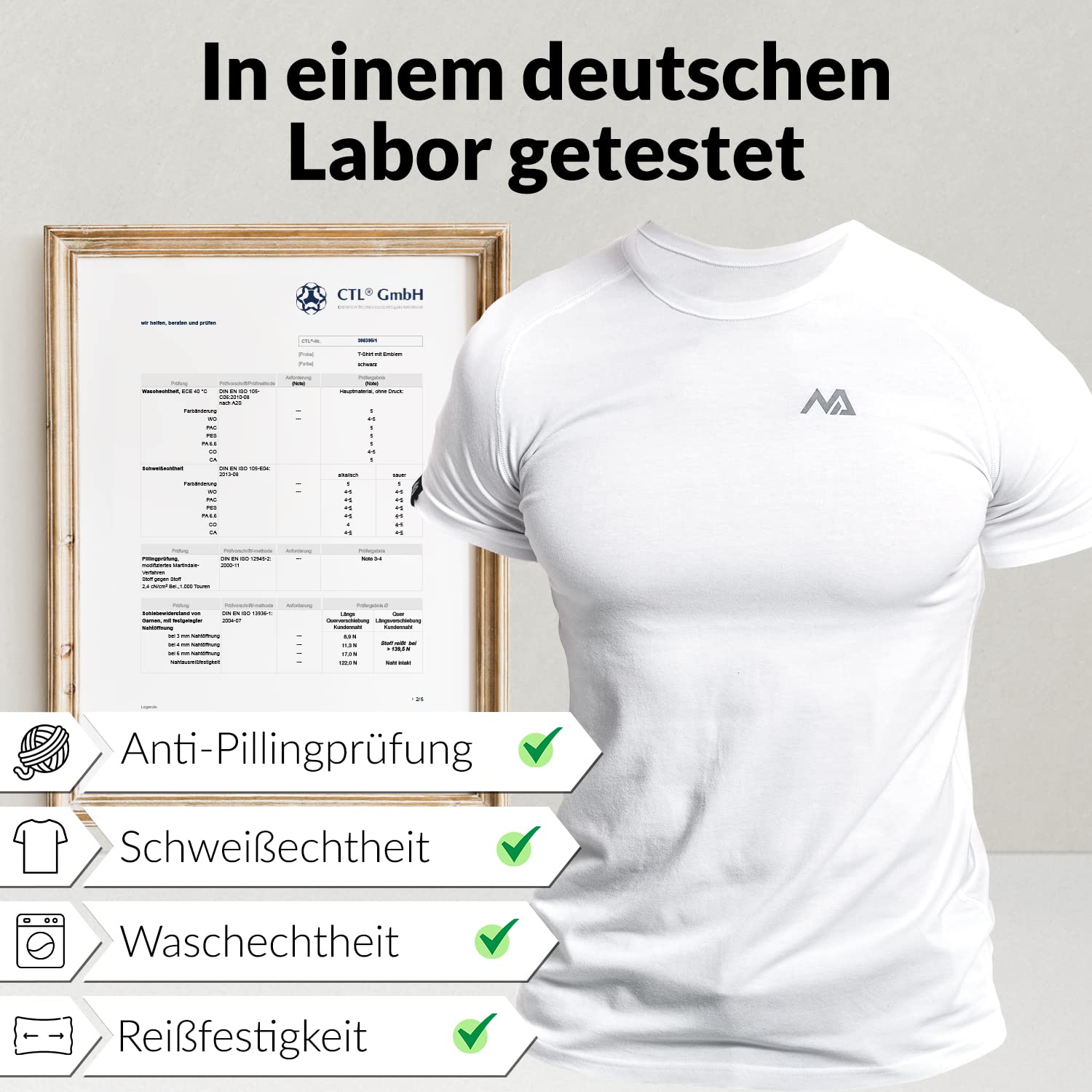 Herren Fitness T-Shirt modal - Männer Kurzarm Shirt für Gym & Training - Passform Slim-Fit, lang mit Rundhals, Weiß, L 5