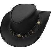 Sidewinder Australian Cowboy Leather hat Steampunk Unisex Adult for Men and Women Shapeable Outback Western Style Wide Brim