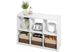 Furinno HERMITE Kitchen Island, 6-Cube Coffee Bar, Extra Thick Kitchen Storage, Bakers Rack, for Pantry Organizers and Storage, Kitchen Organization, White