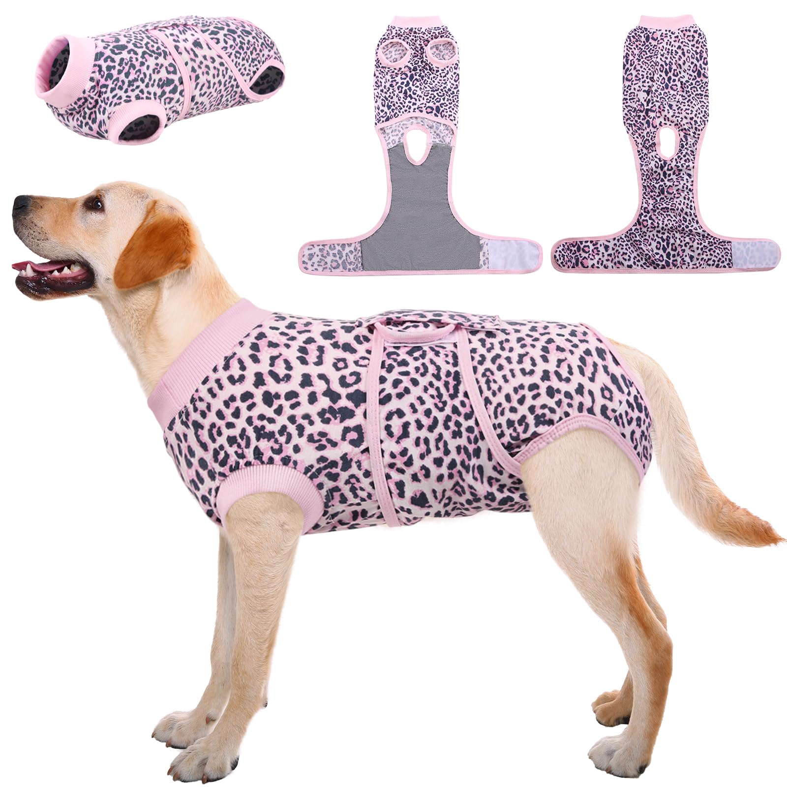 Kuoser Dog Surgery Recovery Suit, Dogs Recovery Suits for Female Spay and Male Neuter, Dog Onesie for After Surgery Post-Op Care, Puppy Post Body Vest Prevent Licking, Pink XXL