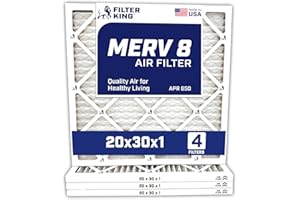 Filter King 20x30x1 Air Filter | 4-PACK | MERV 8 HVAC Pleated A/C Furnace Filters | MADE IN USA | Actual Size: 19.5 x 29.5 x .75"