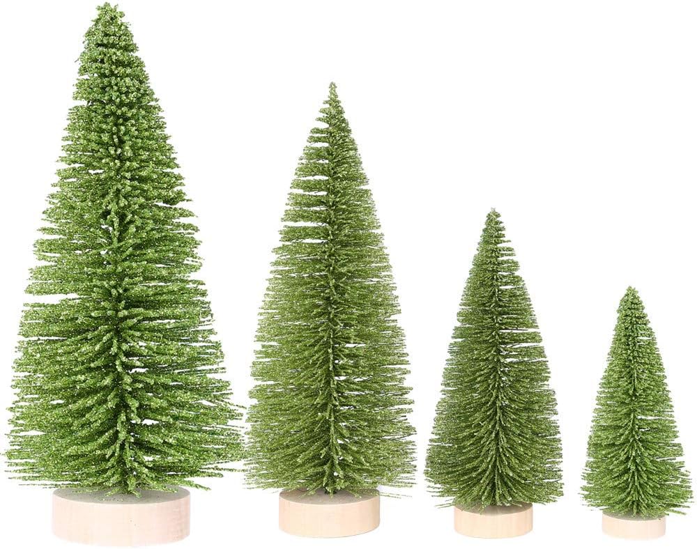 Ugood Light Green 2019 Christmas Tree Mini Light Green Pine Tree with Wood Base DIY Craft Table Decor 30cm/25cm/20cm/15cm (20CM)