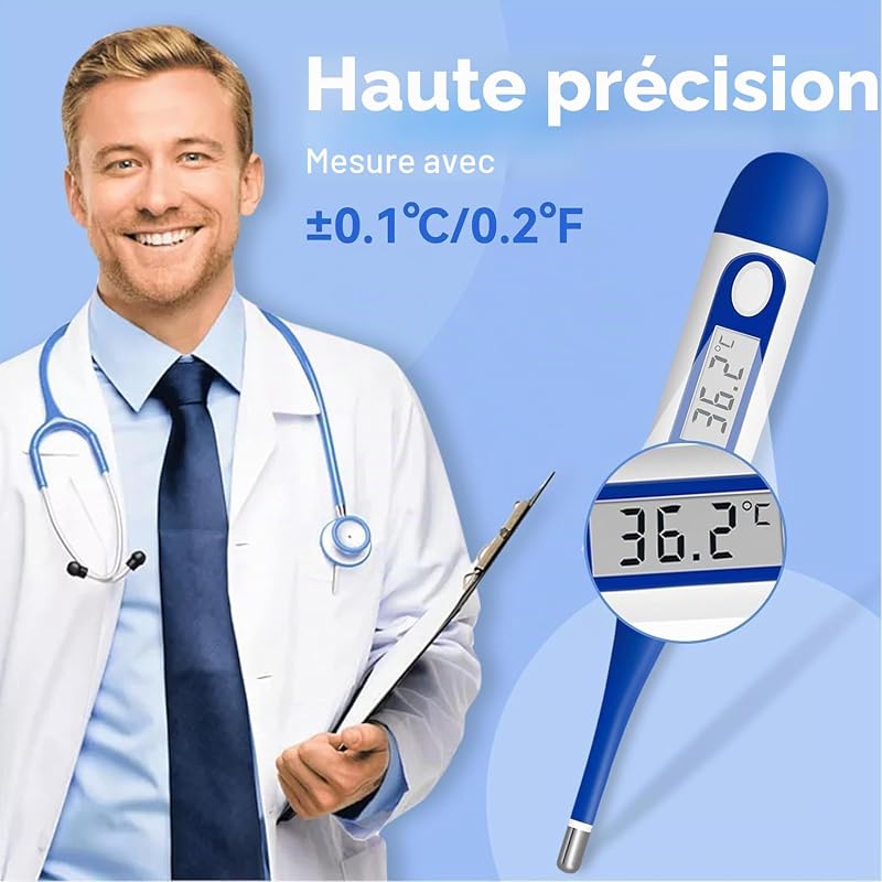 Thermomètre Flexible pour Adultes et Enfants, Berrcom Thermomètre Buccal Médical et Pour Avant-Bras étanche avec Alarme de Fièvre
