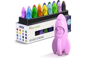TinyGeeks 16 Rocket Crayons - Non Toxic, Washable - For Toddlers, Kids Ages 4-8 - Easy To Hold, Baby's Crayons For Toddlers 3-10 Years
