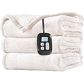 LaffyLo Electric Heated Blanket Twin Size - 62"x84", Soft Flannel Heating Blanket, 10 Heating Levels, 1-12 H Auto Shut Off, Breathable Warm and Washable for Bed, White