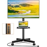 TVON Mobile TV Stand with Power Outlet, Tilt Rolling TV Cart for 23-65 Inch LCD LED OLED Flat Curved Screen TVs up to 88 lbs, Height Adjustment Portable TV Stand on Wheels, Max VESA 400x400mm