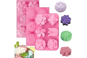 3 Pack Silicone Soap Molds, 6 Cavities Flowers Soap Mold with Different Flower shapes, Perfect for Soap Making, Handmade Cake
