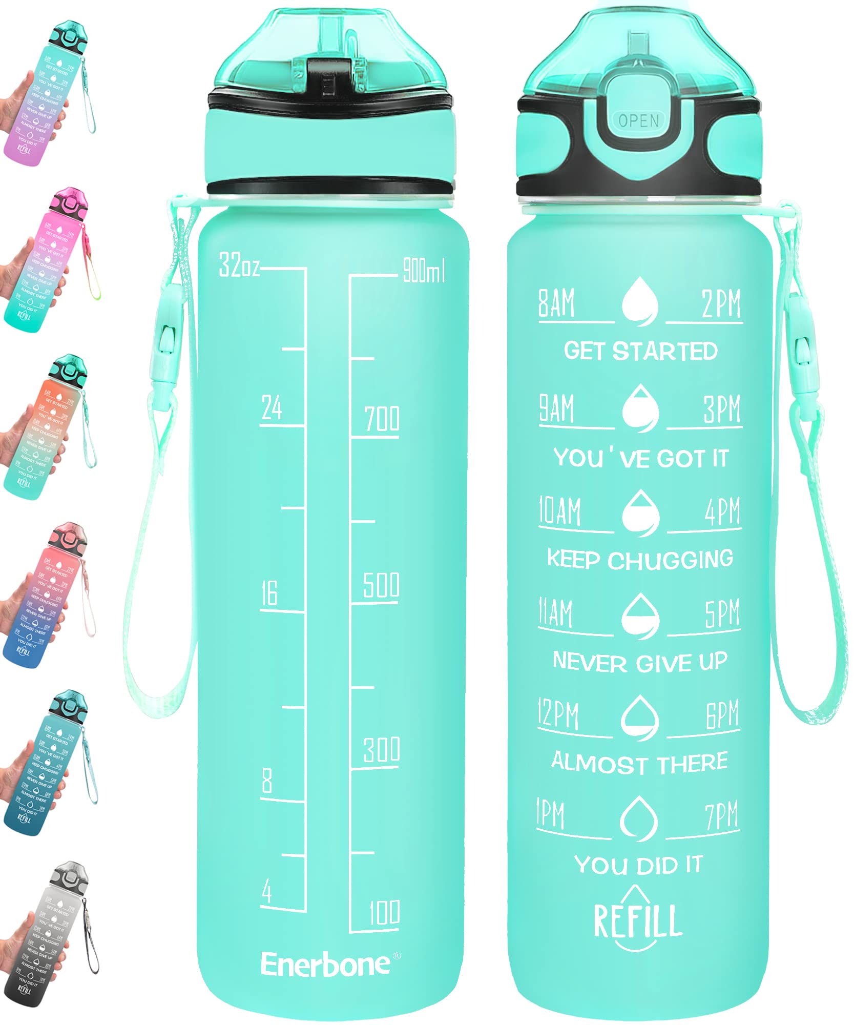 Photo 1 of *** ONLY ONE***    Enerbone 32 oz Water Bottle with Times to Drink and Straw, Motivational Drinking Water Bottles with Carrying Strap, Leakproof BPA & Toxic Free, Ensure You Drink Enough Water for Fitness Gym Outdoor