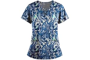 OIOLOYJM Scrubs for Women Set Nurse Gifts Printed Scrub Tops Women V Neck Short Sleeve Nursing Tops with Pockets