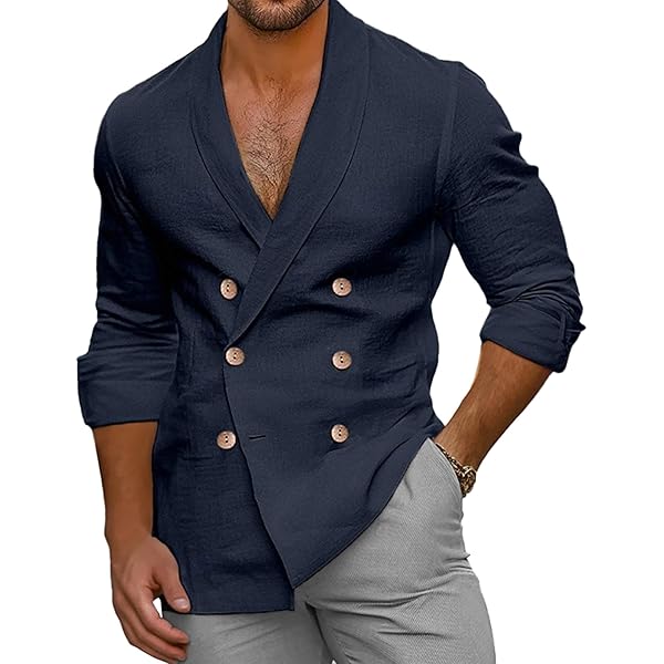 Amazon.com: Shirts for Men Cotton Linen Double-Breasted Tops Long