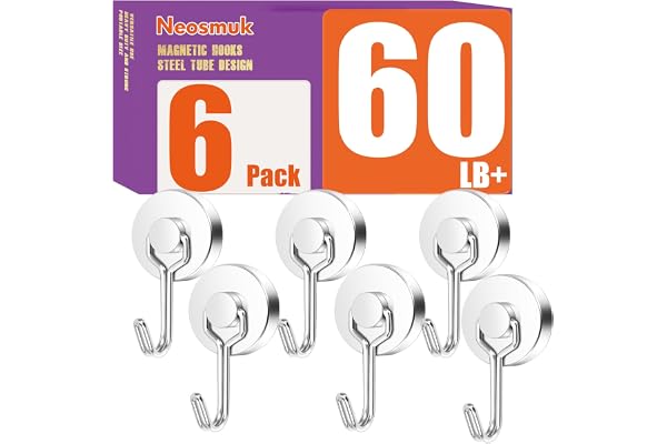 Neosmuk Magnetic Swing Hooks,80lb Cruise Silver Hooks,6 Pack | Heavy Duty Magnet Hooks for Cruise Cabins and Refrigerator,for