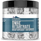 Earthborn Elements DMAE Bitartrate 200 Capsules, Pure & Undiluted, No Additives