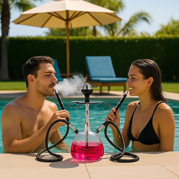 QIQICI MODERN 2 HOSE ACRYLIC BUBBLE HOOKAH – COMPLETE SHISHA HOOKAH SET, MAGICAL REMOTE LED LIGHTS, AND TRAVEL CASE FOR AN ENHANCED EXPERIENCE