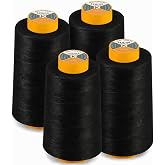 AK Trading 4-Pack Black All Purpose Sewing Thread Cones (6000 Yards Each) of High Tensile Polyester Thread Spools for Sewing, Quilting, Serger Machines, Overlock, Merrow &amp; Hand Embroidery.