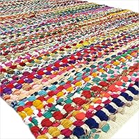 Eyes of India - 4 X 6 ft White Decorative Colorful Woven Chindi Multicolor Rug Rag Bohemian Boho Indian