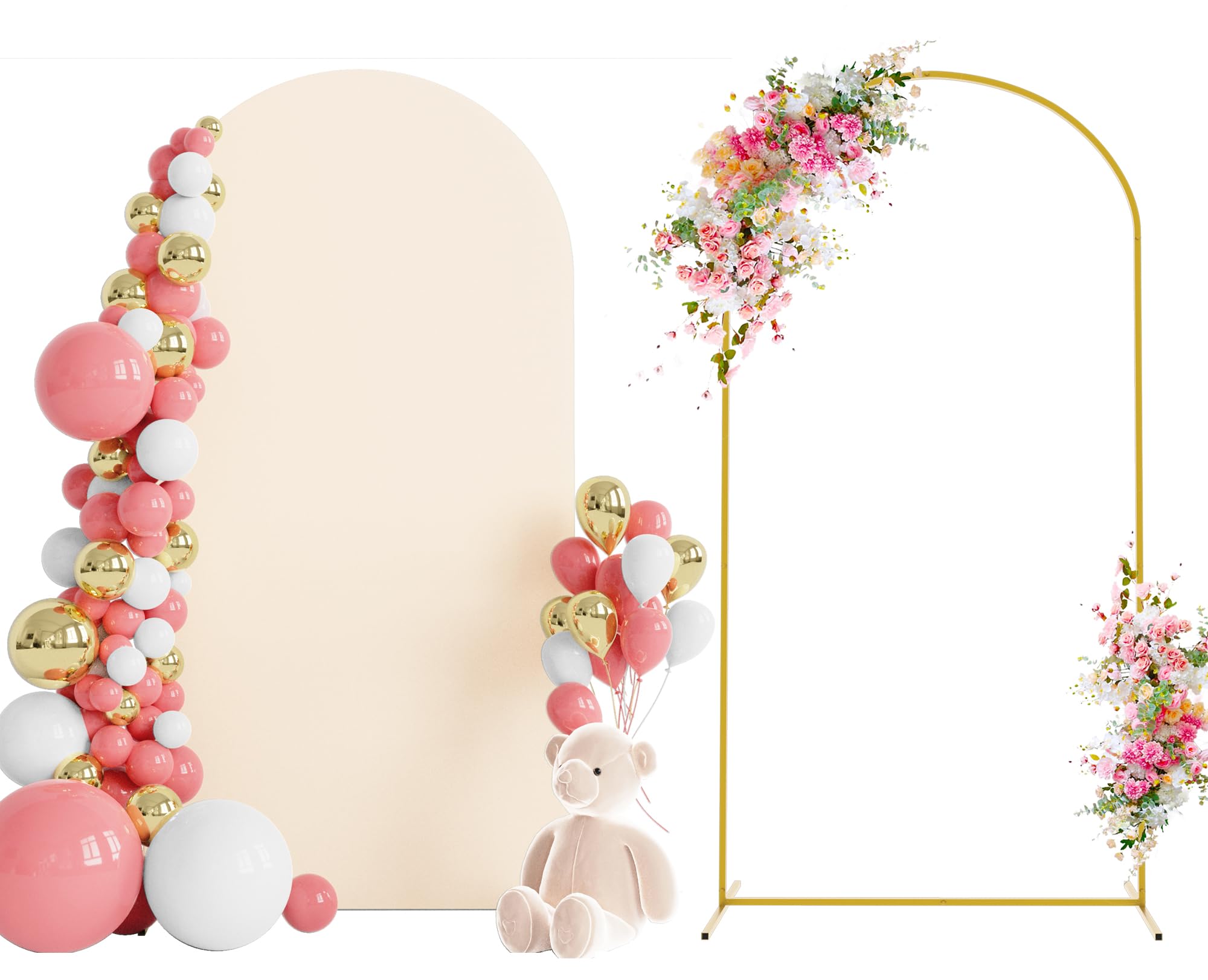 Photo 1 of Wokceer 6.6 FT Wedding Arch Backdrop Stand and Arch Cover, Metal Arch Stand with Arch Stand Cover for Birthday Party Wedding Ceremony Bridal Baby Shower Event Decor