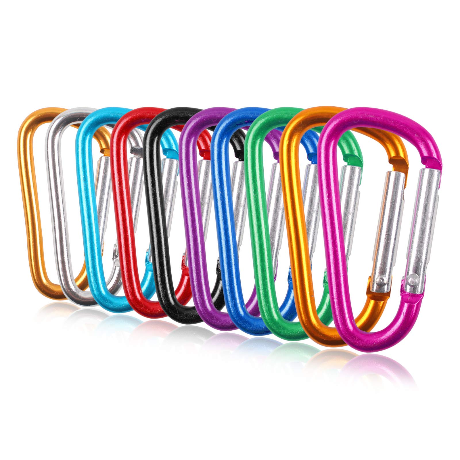 OMUKY D Ring Aluminum Carabiner Clip Snap Hook 10 Pcs Carabiners Keychain Clips for Outdoor Activities (Mixed Color-10Pcs)